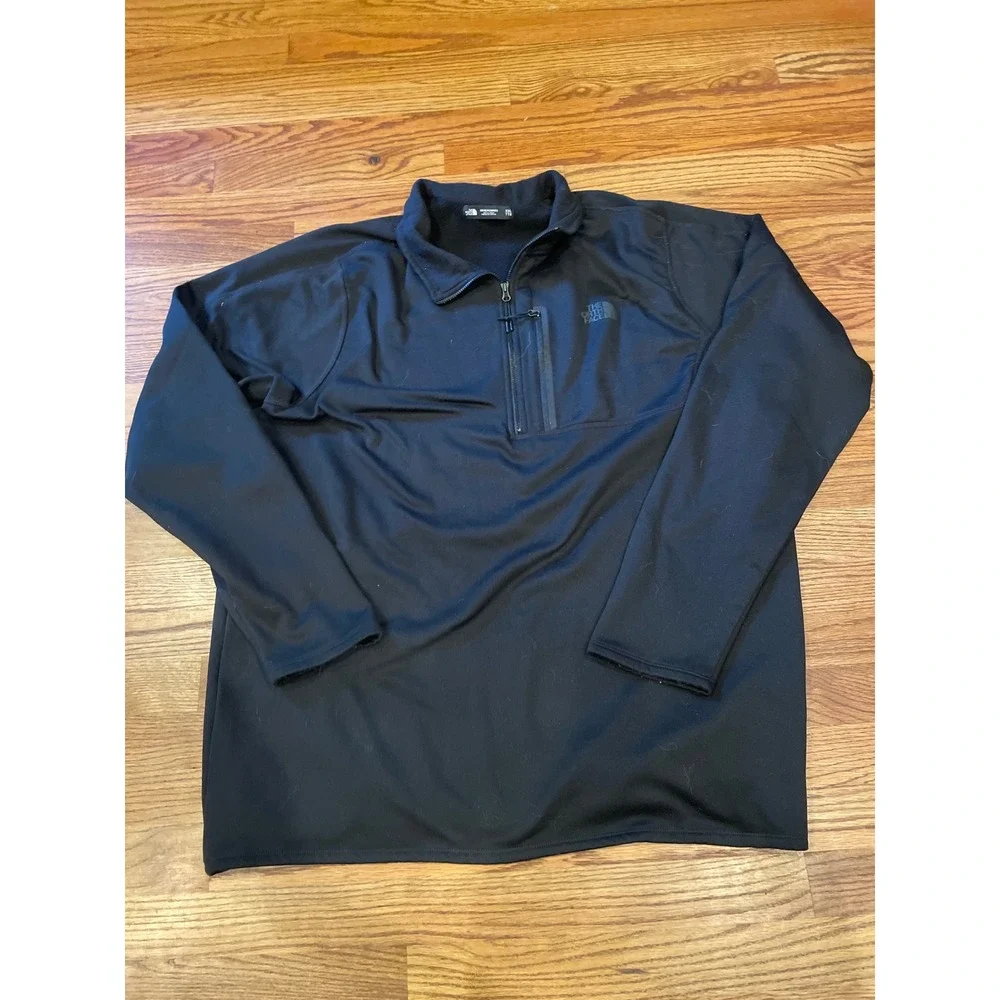 The North Face Mens Quarter Zip Pullover XXL Black Fleece Lined Chest Pocket